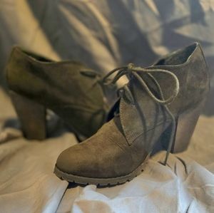 Forever 21 Olive Green Sued 3" Heel Ankle Booties